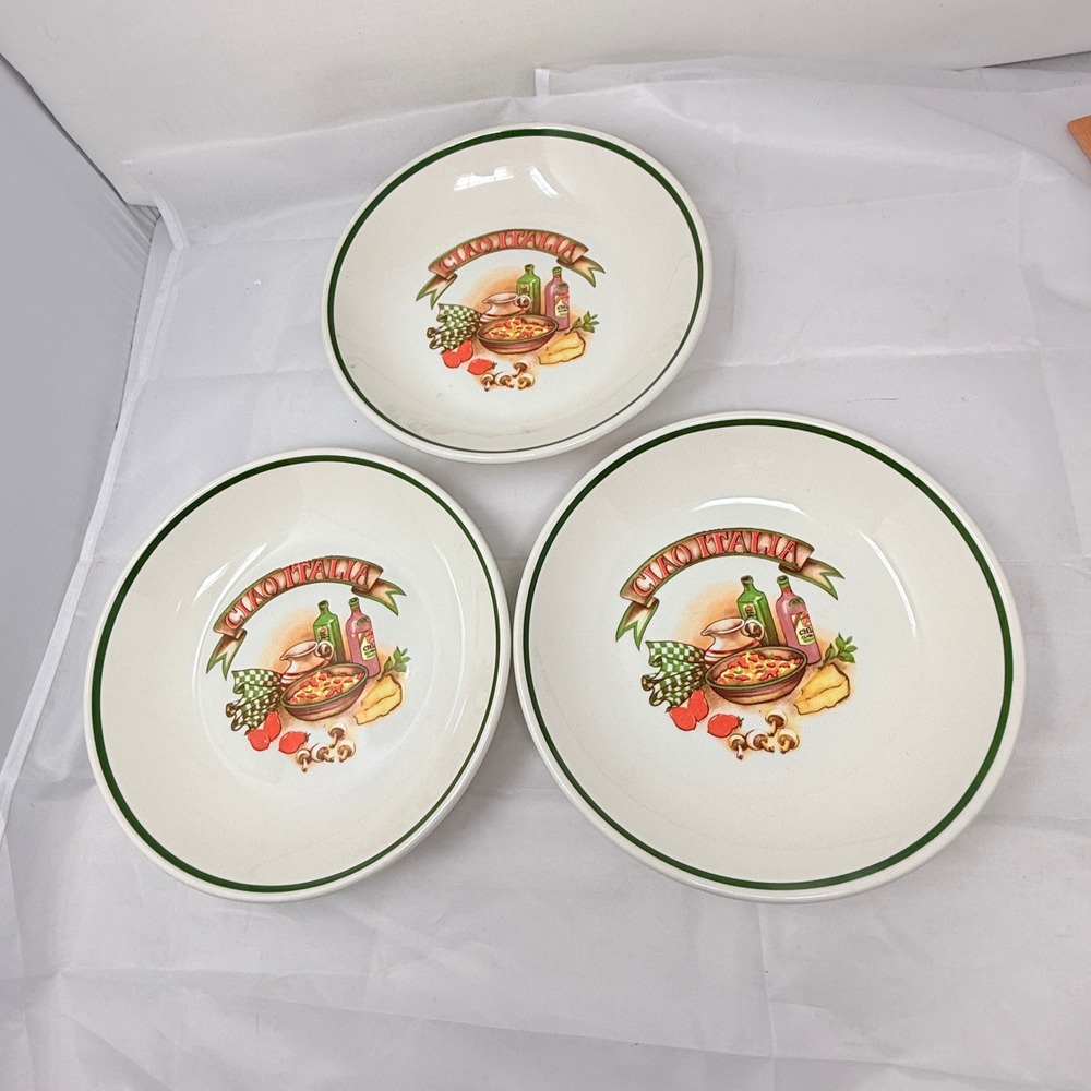 Three (3) Over and Back Ciao Italia Pasta Bowl 9 1/2". Made in Italy